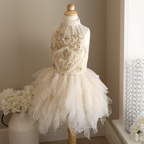 Tutu Du Monde Golden Peak Tulle Halter Dress Fits Size 3/4 Rare Find Like New - Picture 1 of 6